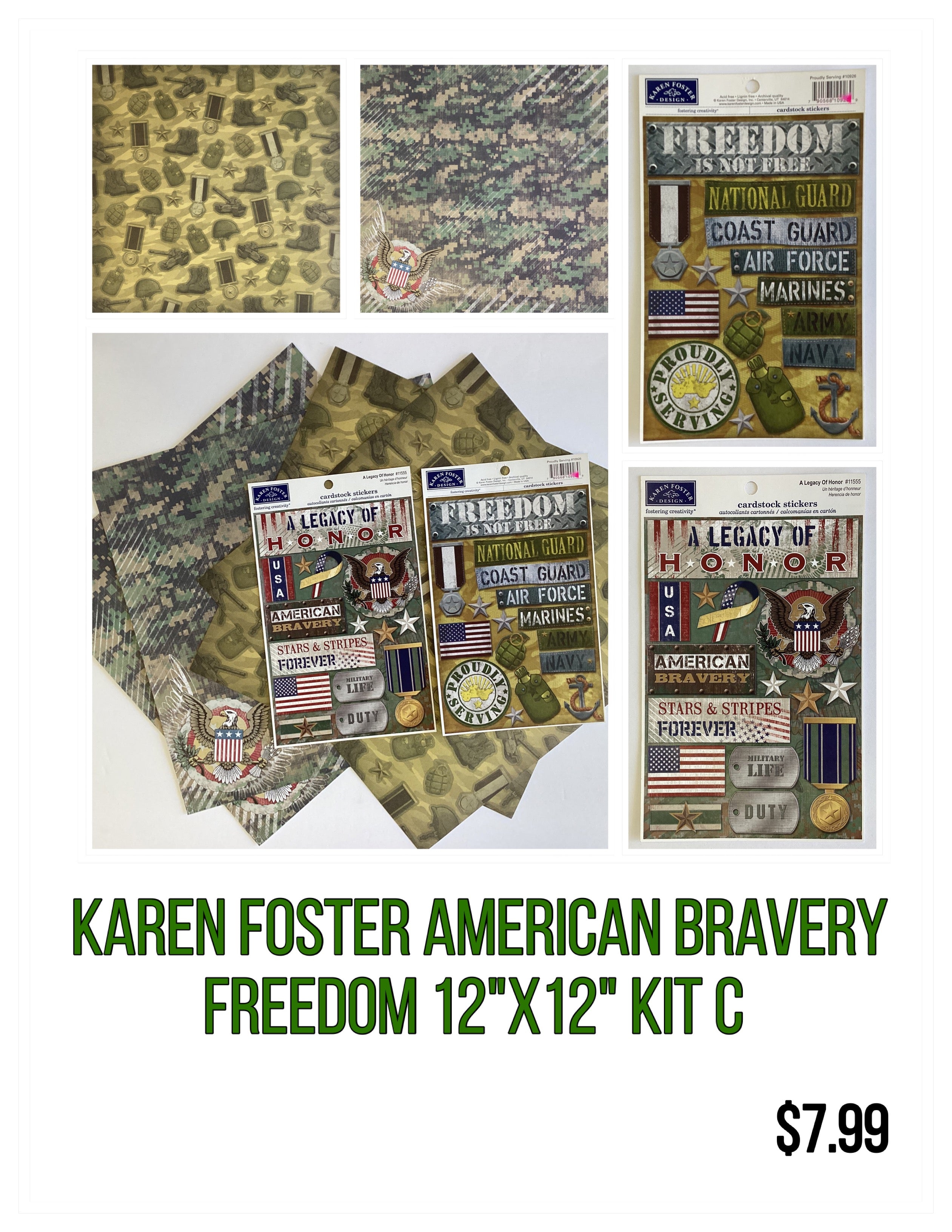 Karen Foster AMERICAN BRAVERY FREEDOM C 12"X12" Paper & Stickers 6pc