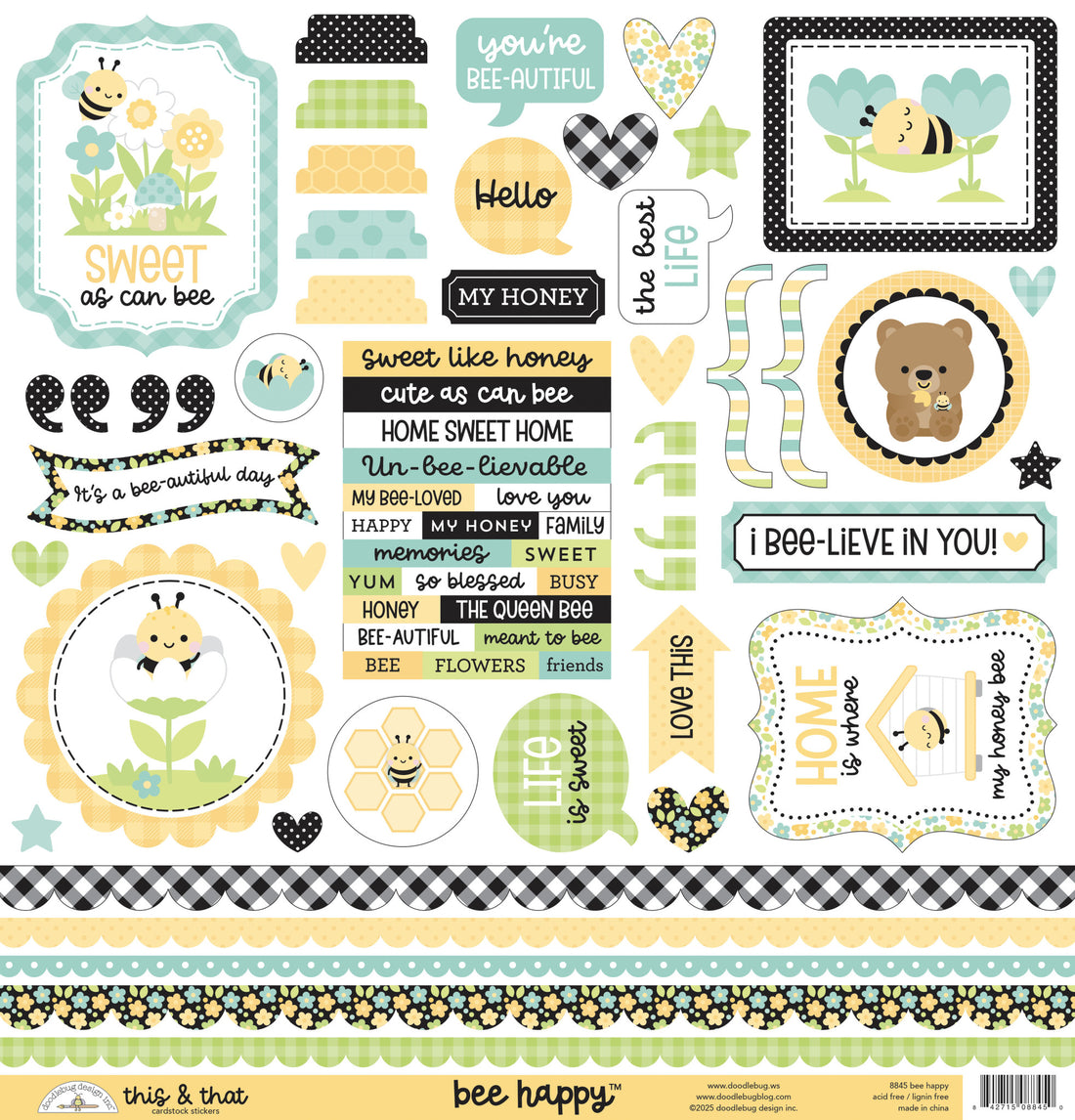 Doodlebug BEE HAPPY 12X12 Paper Pack 13pc