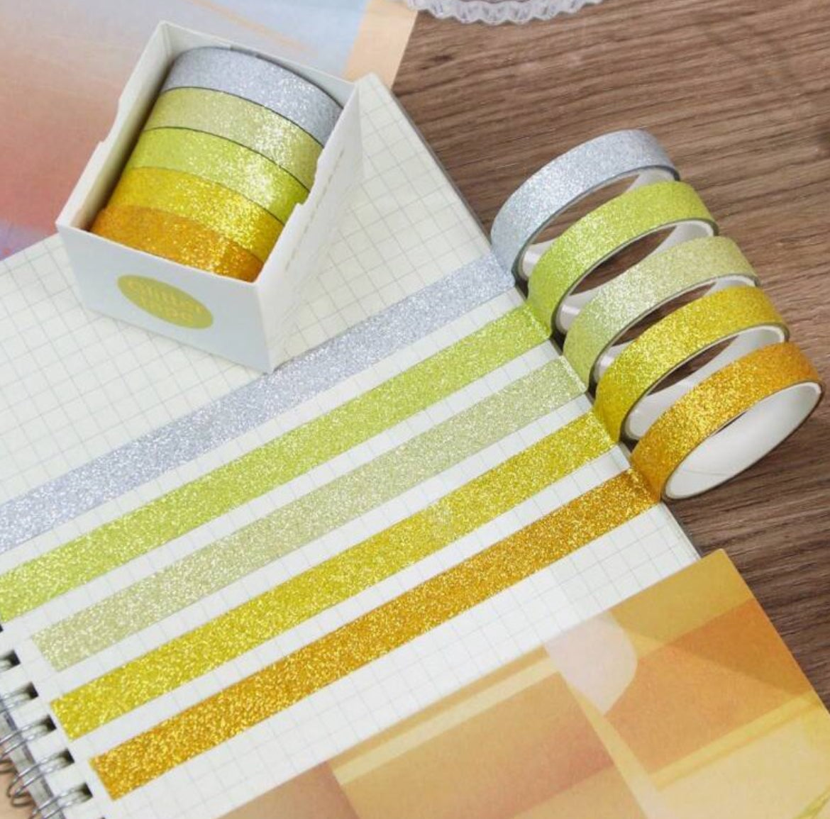 Assorted GLITTER WASHI TAPE Decorative 5pc