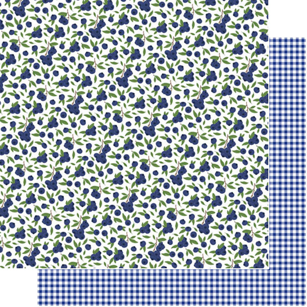 Scrapbook Customs BLUEBERRIES FRUIT GINGHAM 12"X12" Scrapbook Paper