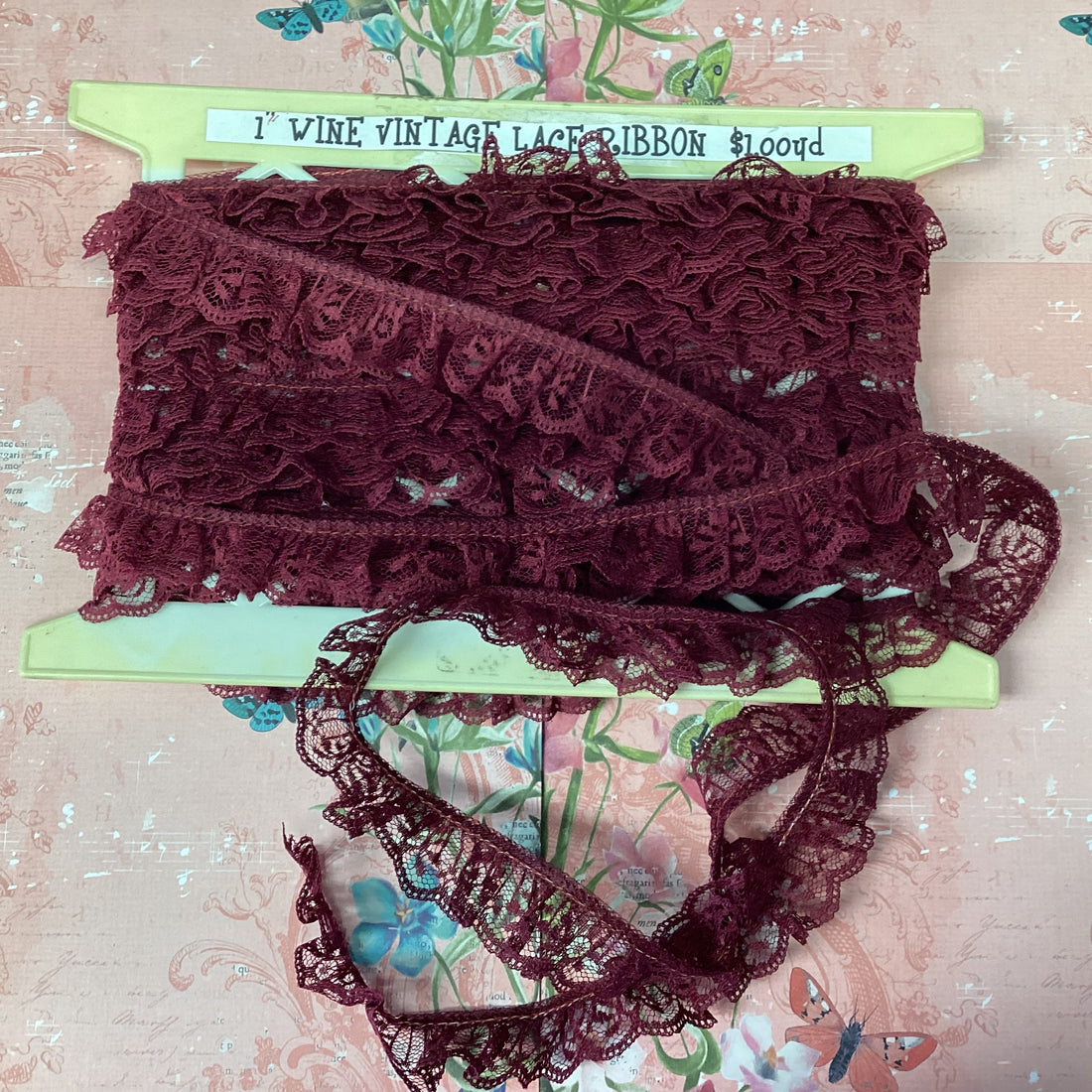 Scrapbooksrus Vintage Lace Pleated 1” Wine Ribbon Trim