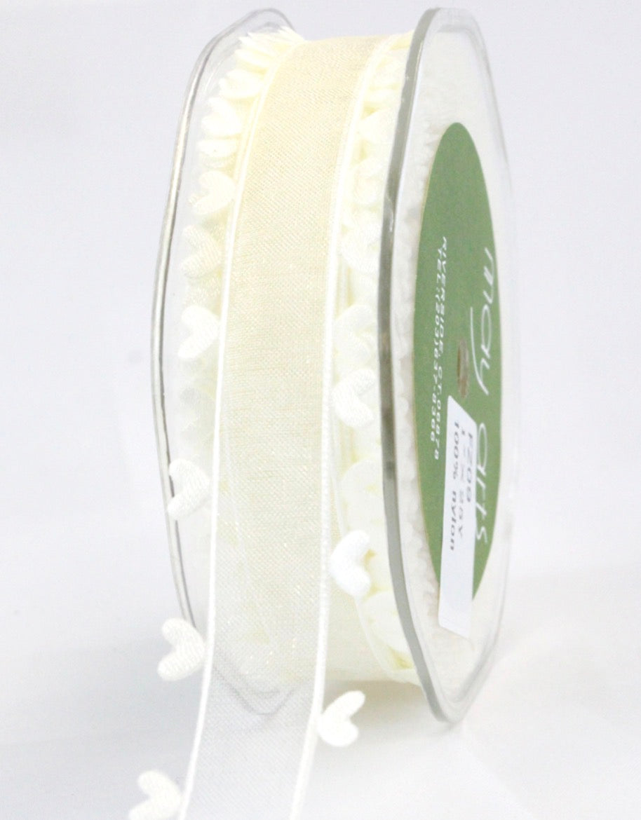 May Arts 1" SHEER HEART EDGE Ribbon Trim 1 yard yd