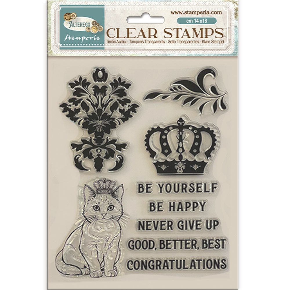 Stamperia Alterego CROWN AND CAT Clear Stamps 9pc