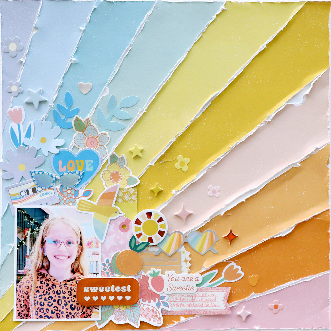 Jen Hadfield Flower Child RETRO RAINBOW 12”X12” Scrapbook Paper