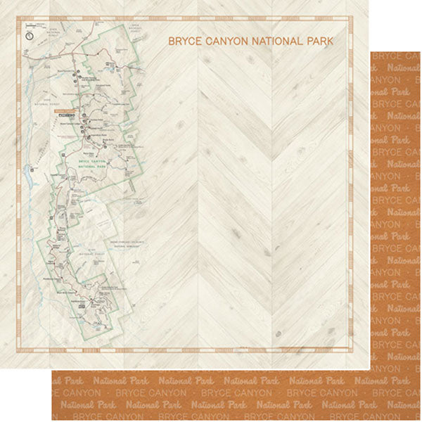 Scrapbook Customs NATIONAL PARK MAP AND WORDS 12"X12" Scrapbook Paper