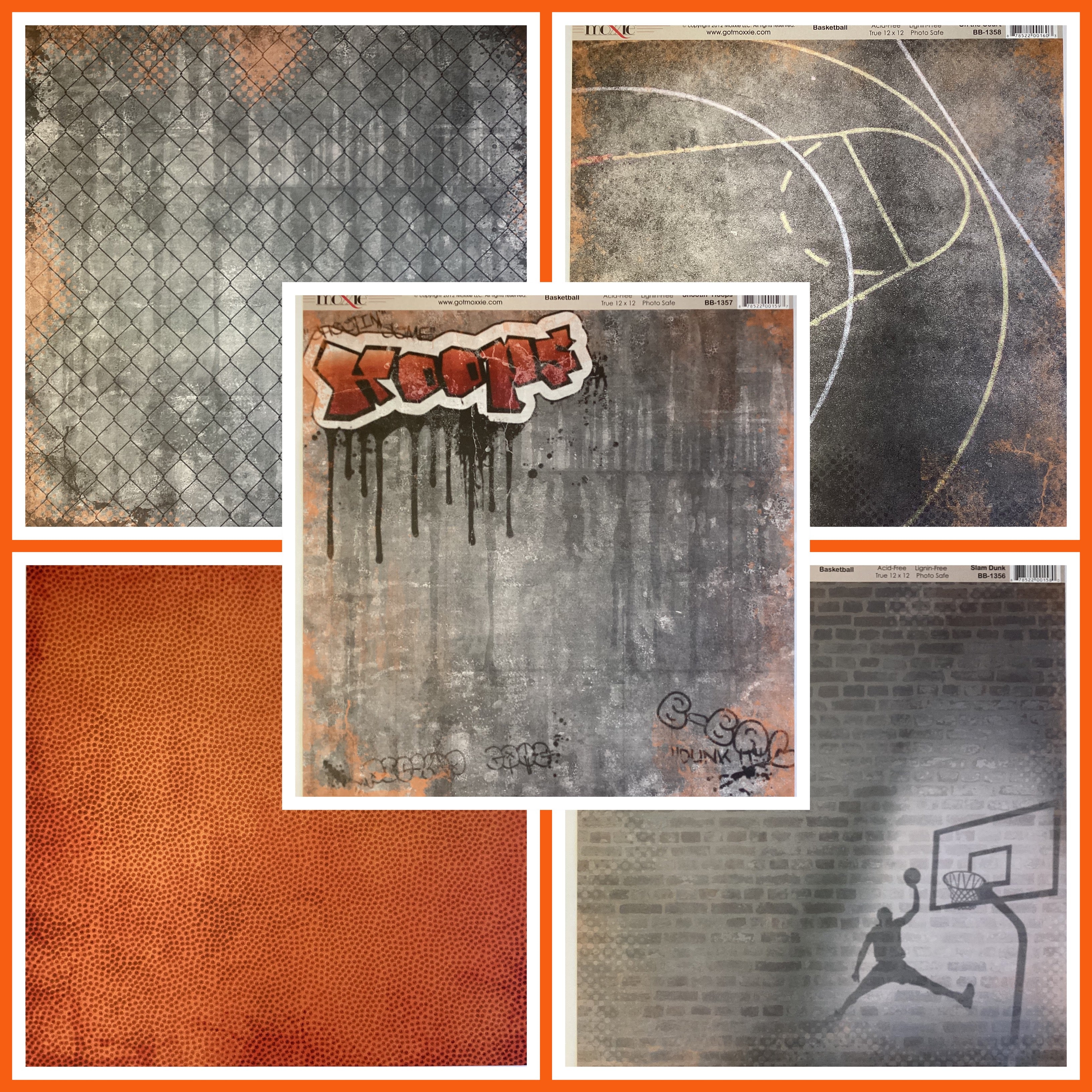Moxxie BASKETBALL 12"X12" Scrapbook Paper Kit 5pc