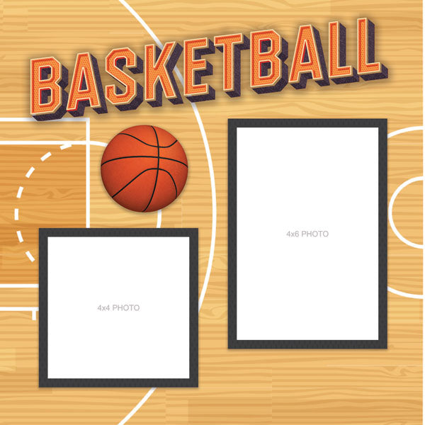 Scrapbook Customs Quick Pages BASKETBALL LEFT & RIGHT 12"X12" Scrapbook Papers 4pc
