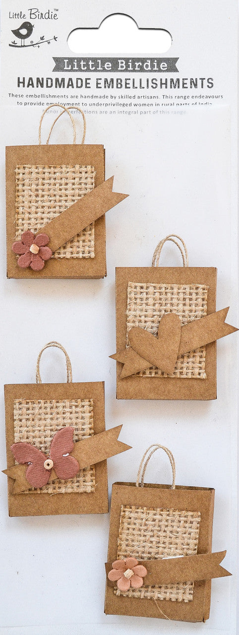 Little Birdie SHADES OF BROWN GIFT BAGS Handmade Embellishments 4PCS
