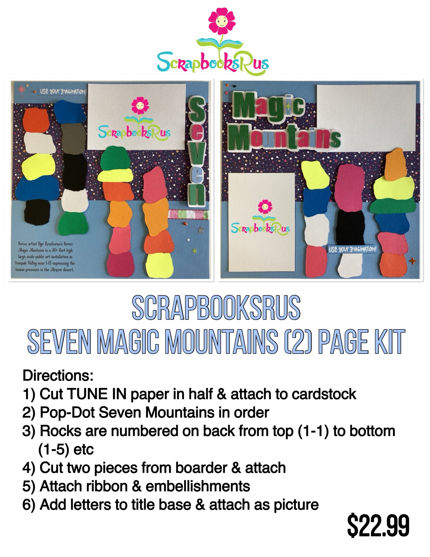 Scrapbooksrus SEVEN MAGIC MOUNTAINS Scrapbook (2) Page Kit