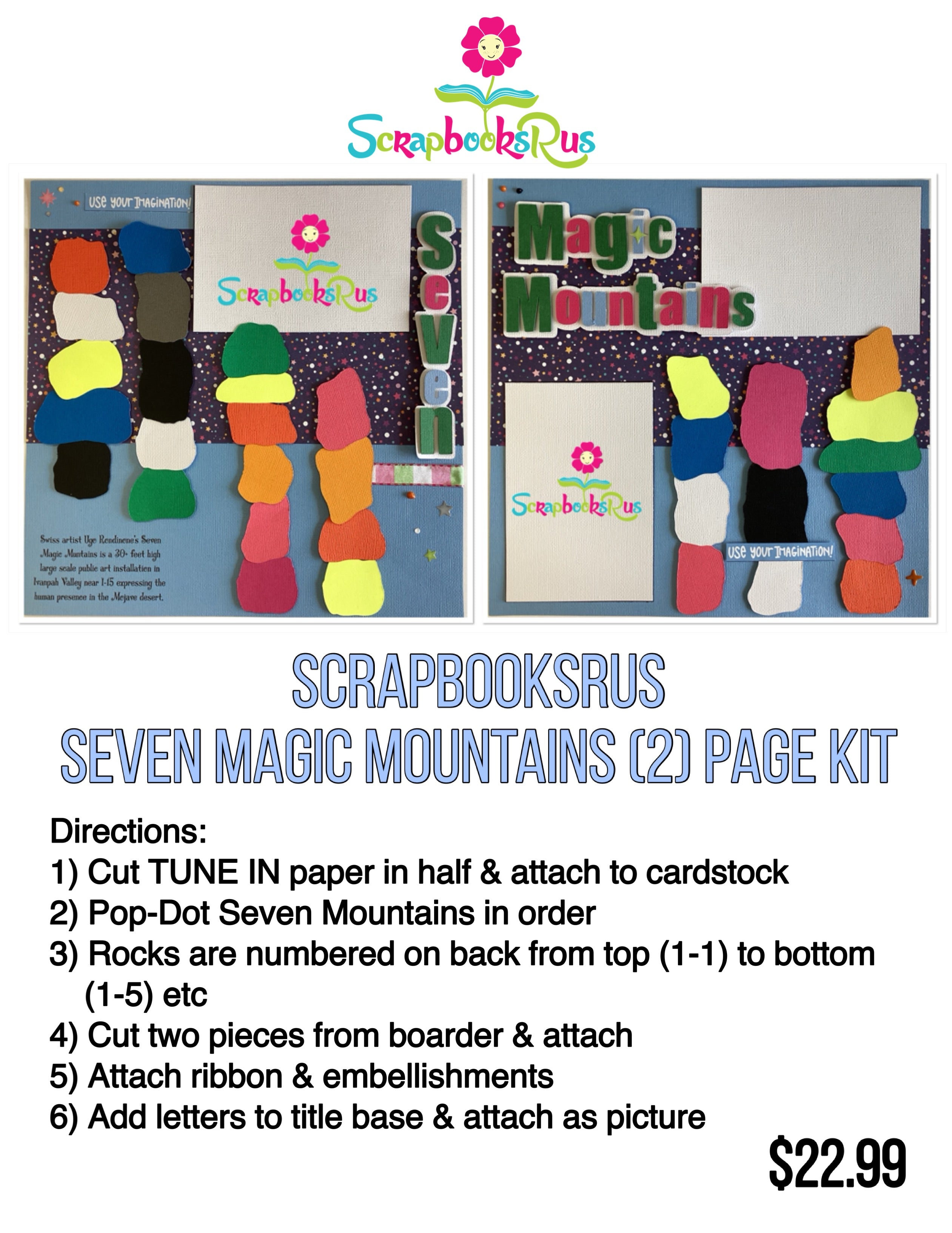 Scrapbooksrus SEVEN MAGIC MOUNTAINS Scrapbook (2) Page Kit