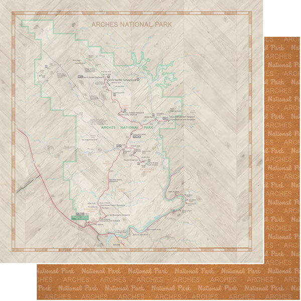 Scrapbook Customs NATIONAL PARK MAP AND WORDS 12"X12" Scrapbook Paper