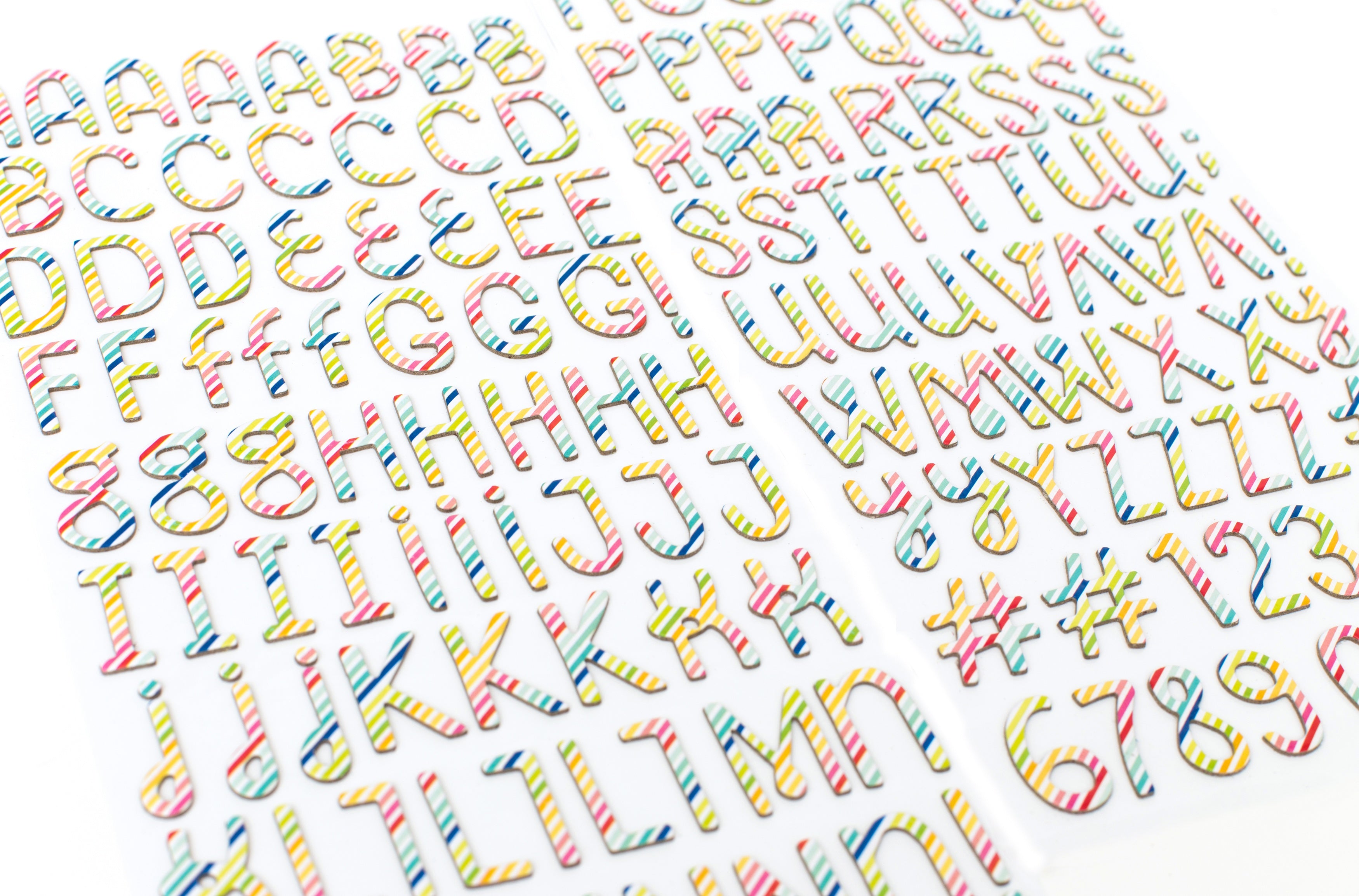 Thickers Pebbles Fun in the Sun PRISMATIC Printed Chipboard Letter Stickers 144pc