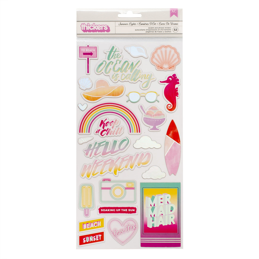 Thickers Pink Paislee SUMMER LIGHTS Chipboard Accent & Phrase Stickers