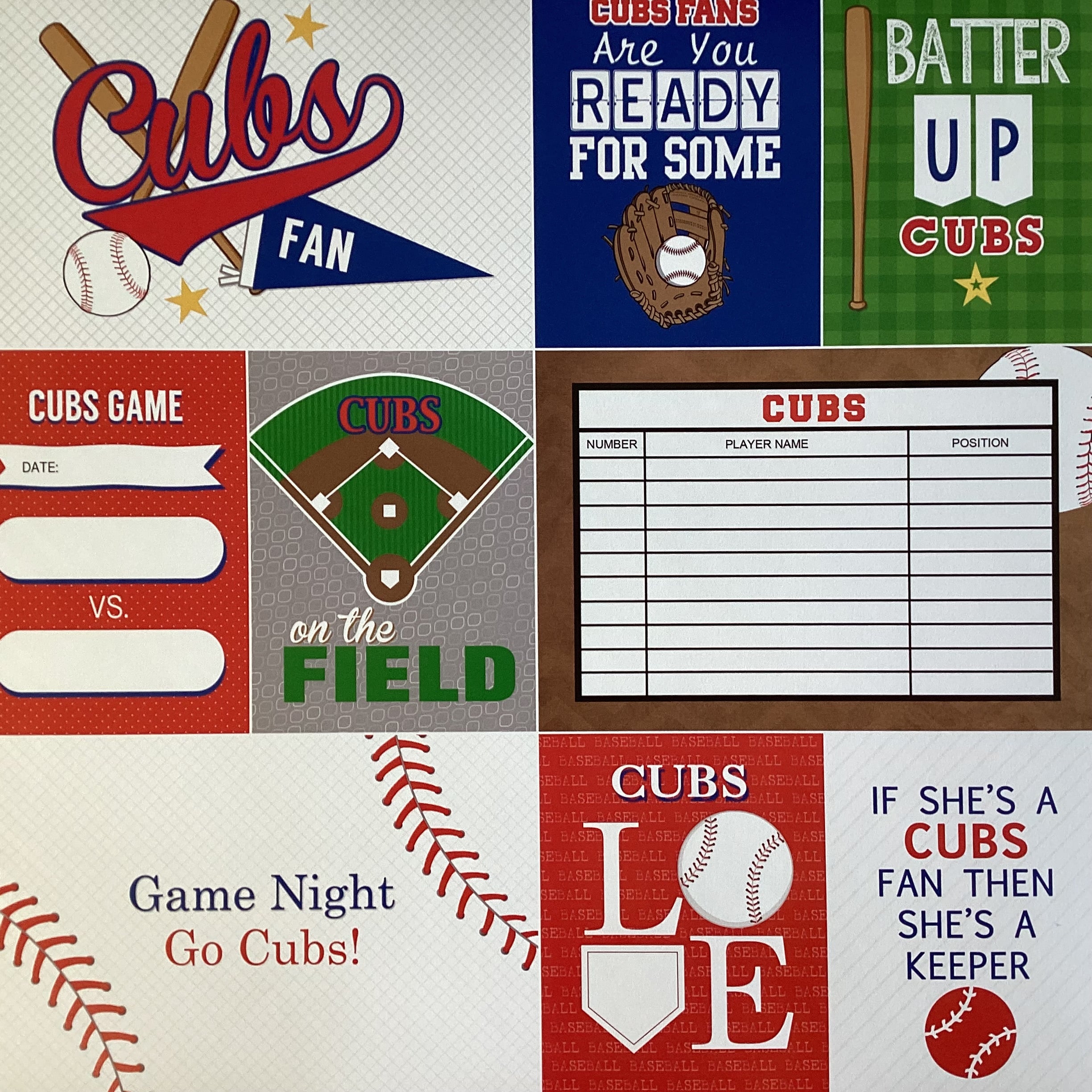 Scrapbooksrus CUBS BASEBALL 12"X12" Scrapbook Paper Kit 12 Sheets