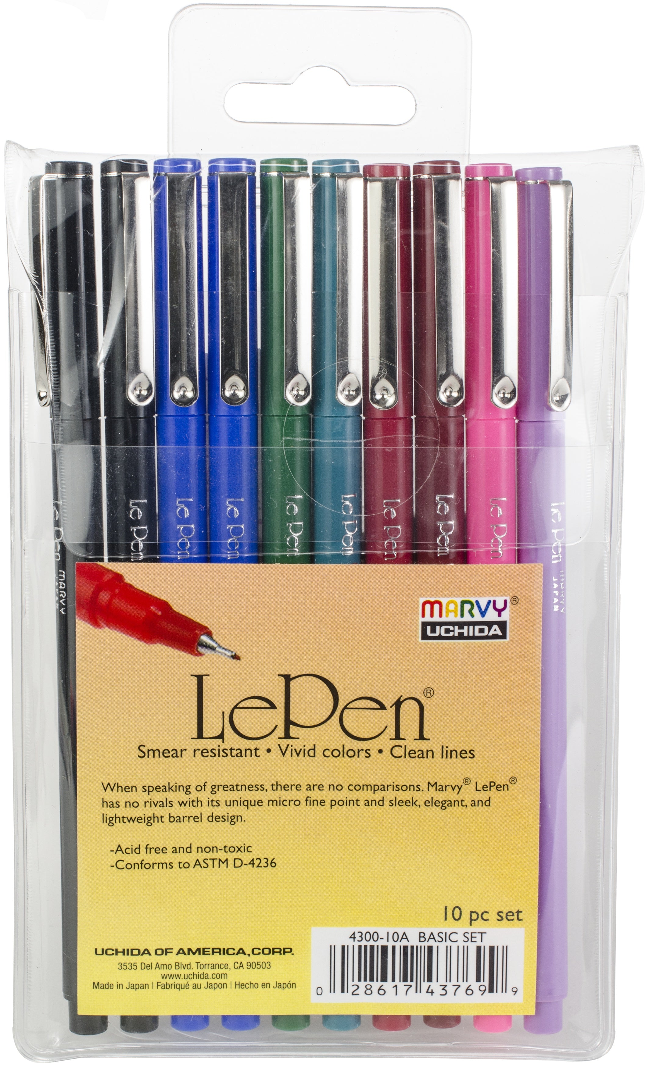 Marvy Uchida LePEN BASIC COLORS SET Journaling Pens 10pc