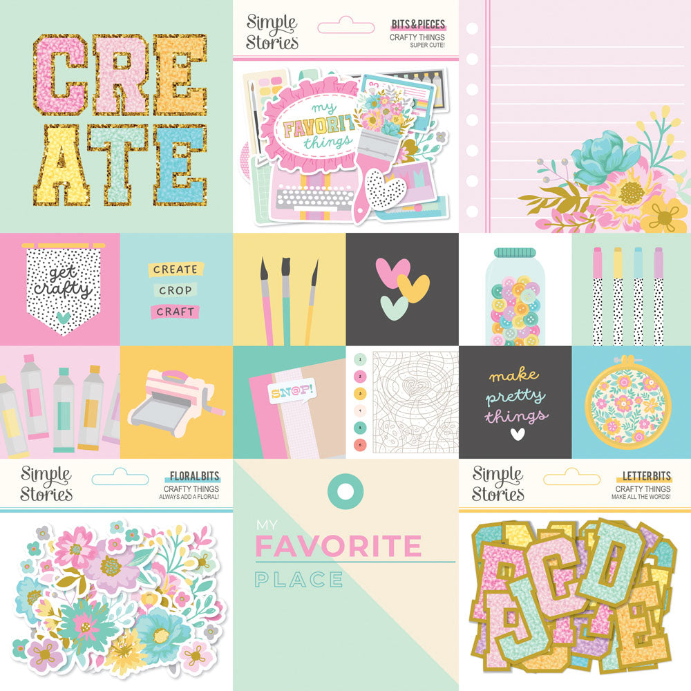 Simple Stories Crafty Things 2X2/4X4 ELEMENTS 12”X12” Scrapbook Paper
