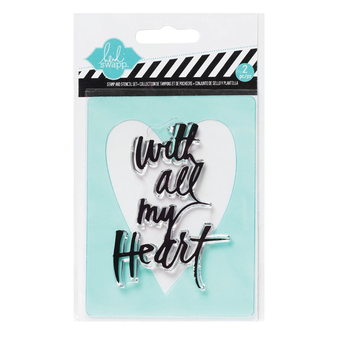 Heidi Swapp WITH ALL MY HEART Stamp & Stencil Set 2pc