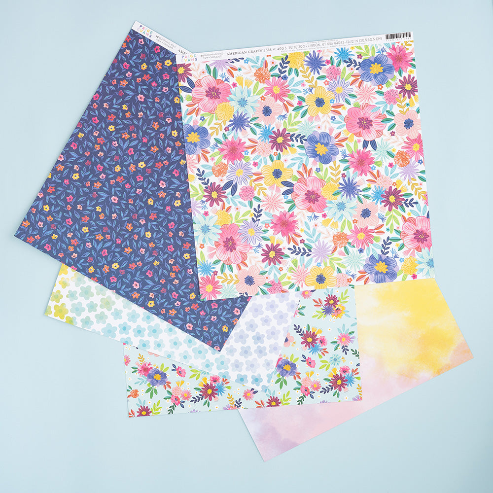 Paige Evans BLOOMING WILD 24 Flowers 12"X12" Scrapbook Paper
