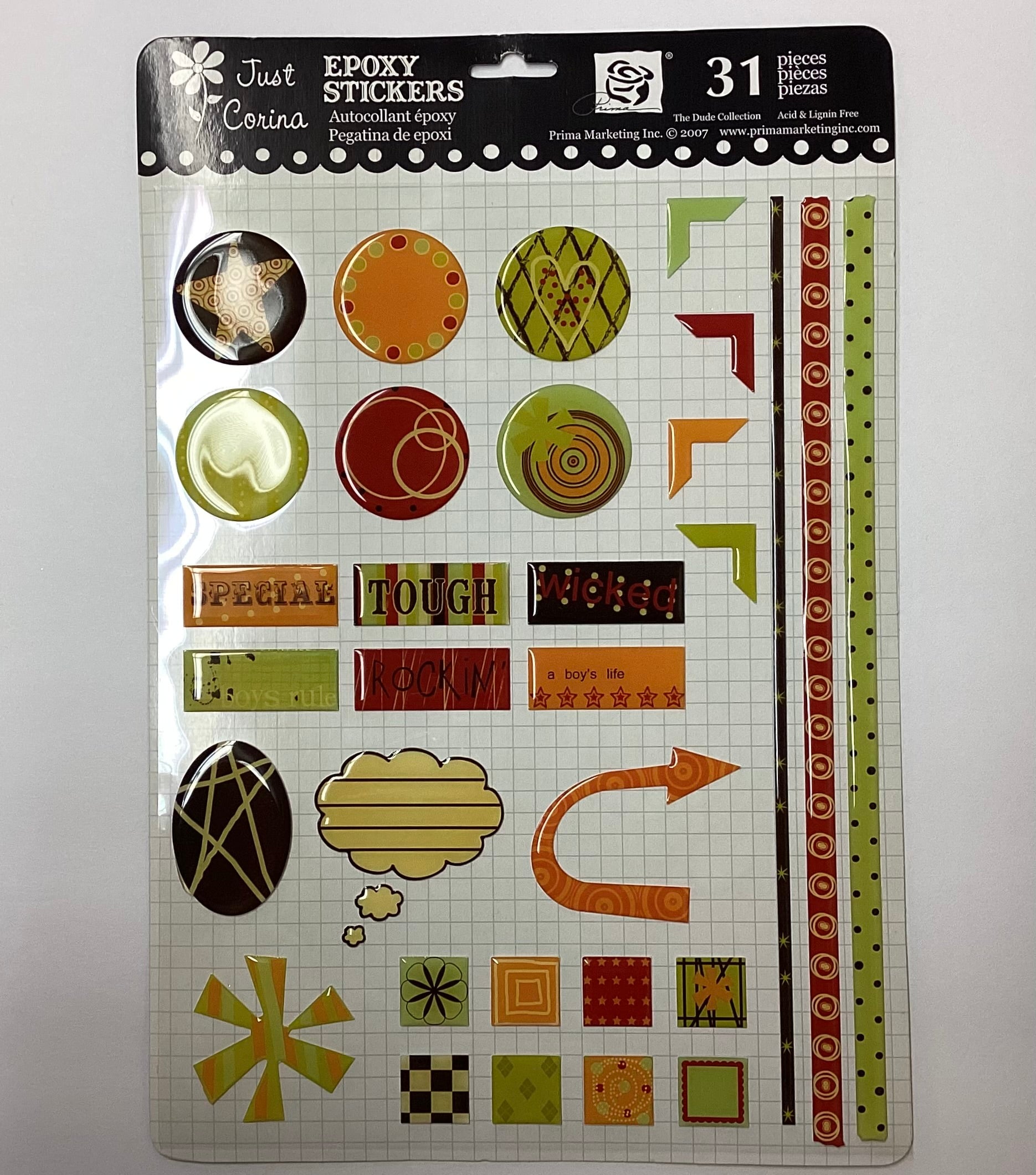 Prima Just Corina THE DUDE Epoxy Stickers 31pc