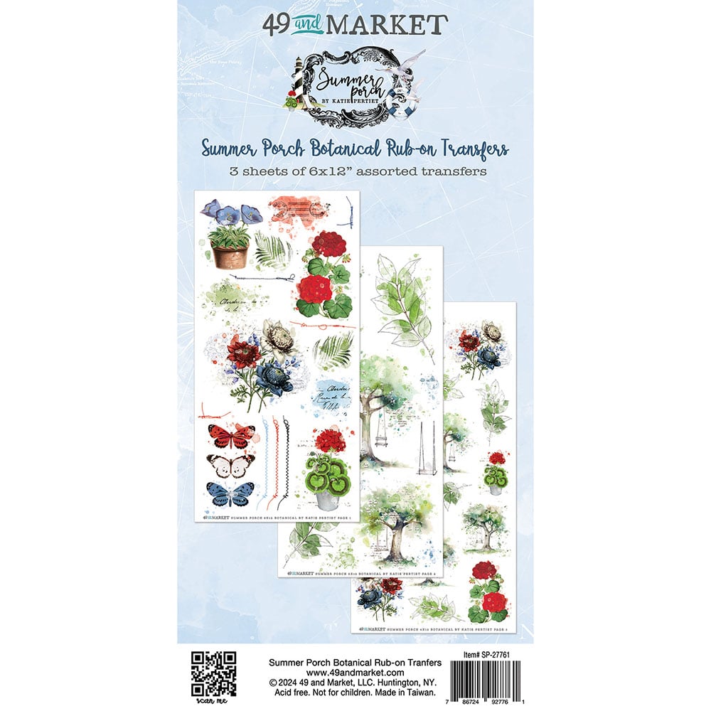 49 and Market SUMMER PORCH RUB-ON TRANSFERS 6”X12”