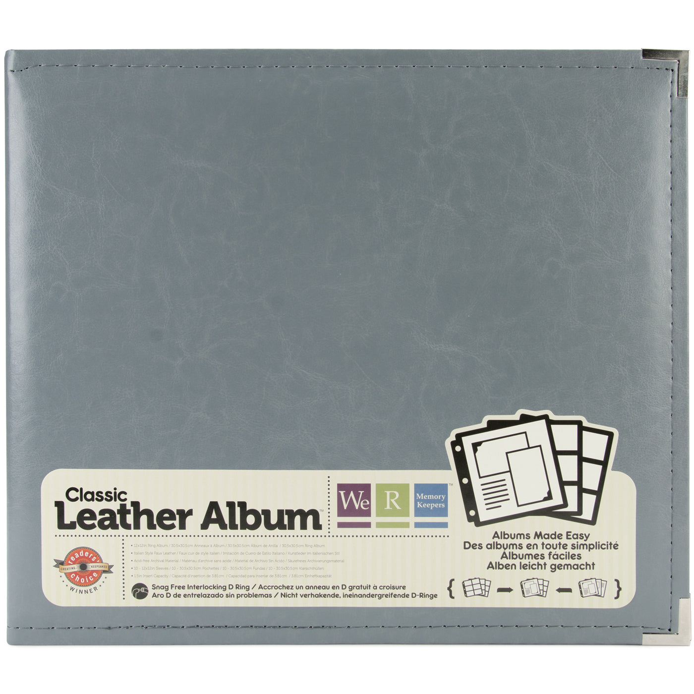We R Classic Leather Album CHARCOAL 12"X12" D Ring Memory Scrapbook