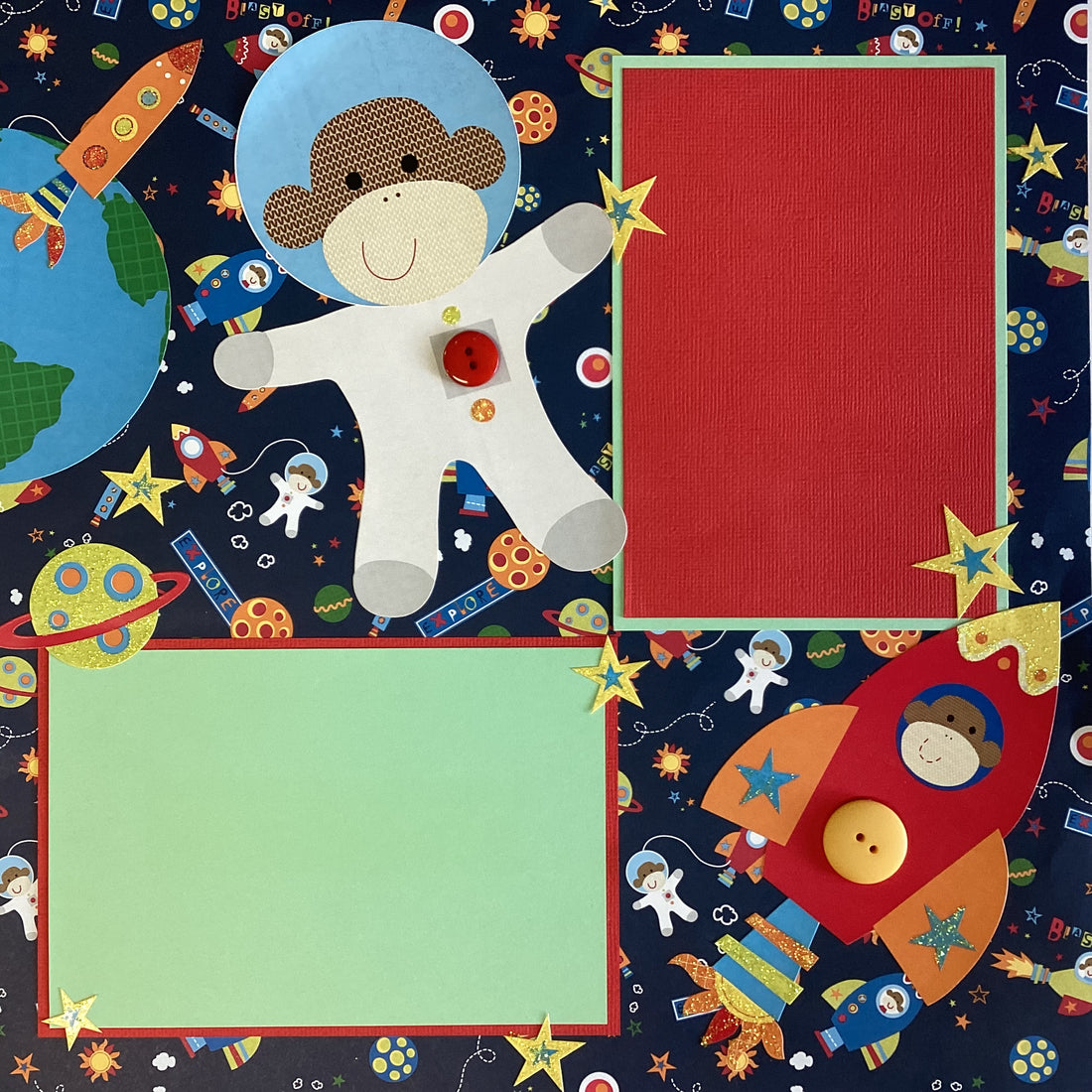 Premade SPACE MONKEY 12"X12" Scrapbook Page