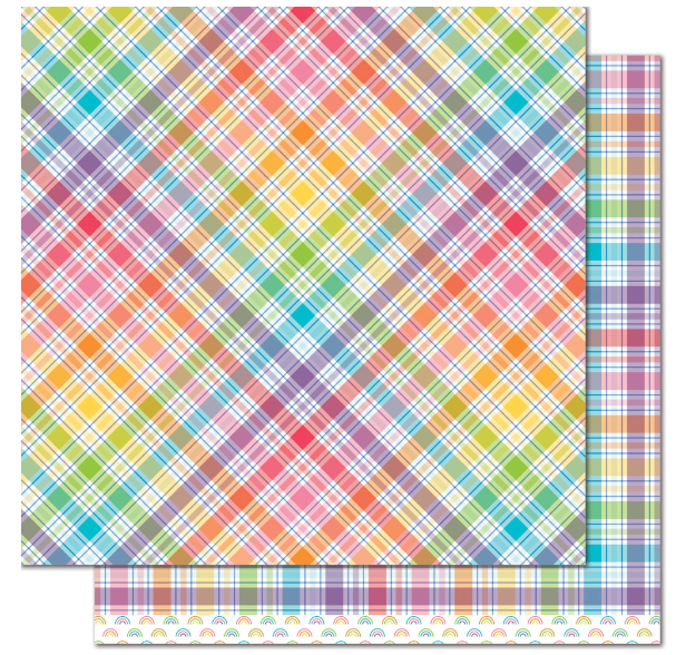 Lawn Fawn Perfectly Plaid Rainbow GUMMY BEARS 12"X12" Paper