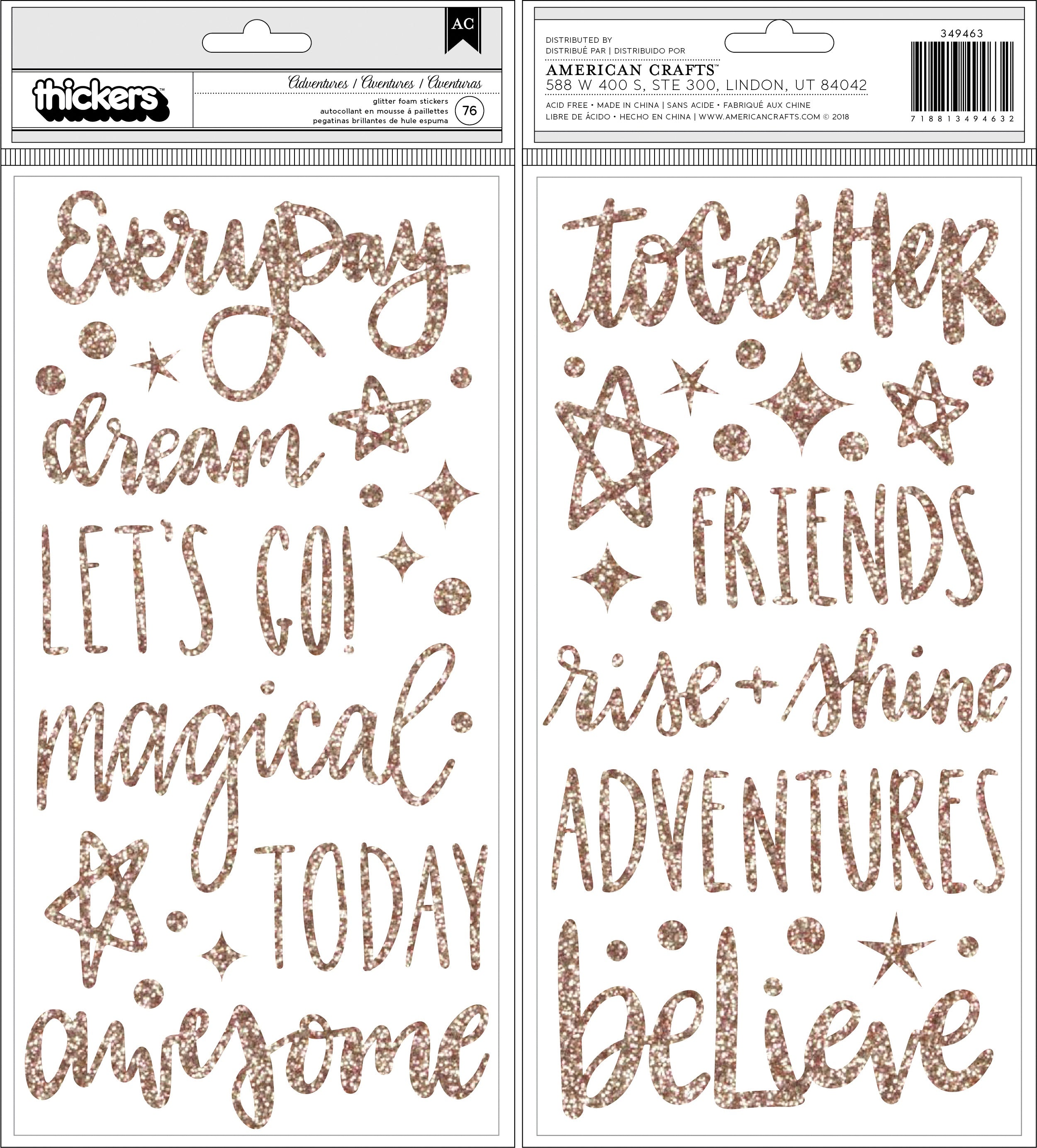 Thickers Shimelle Head in the Clouds ADVENTURES Glitter Foam Phrase Stickers