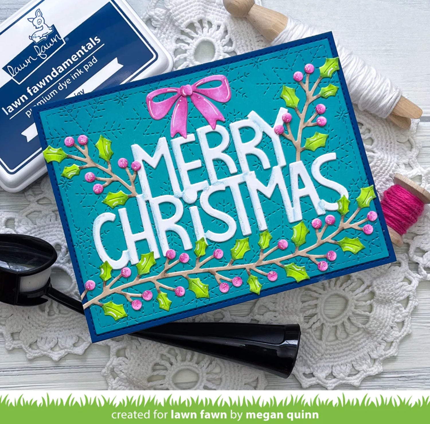 Lawn Fawn Cuts HOLLY LEAVES BORDER Custom Craft Dies 3pc