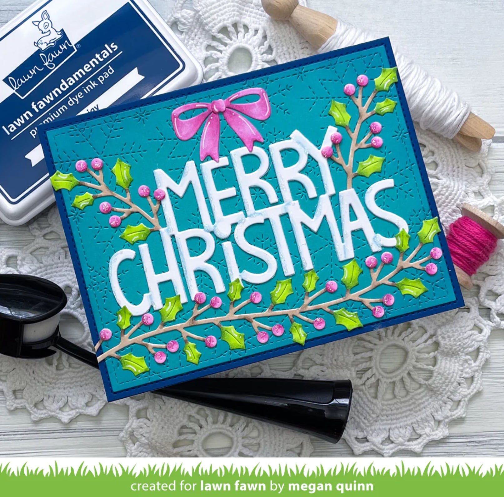 Lawn Fawn Cuts HOLLY LEAVES BORDER Custom Craft Dies 3pc