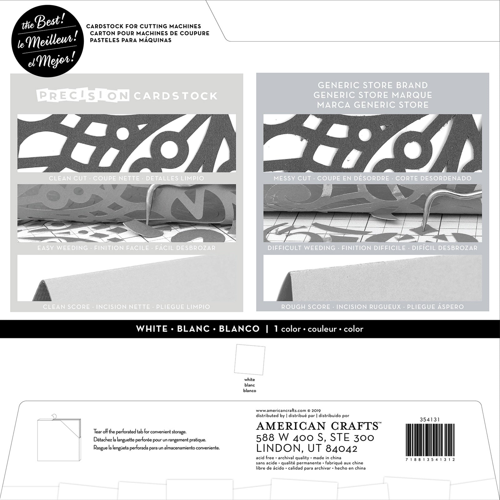 Precision Cardstock WHITE 12”X12” 80lb 60 Sheets