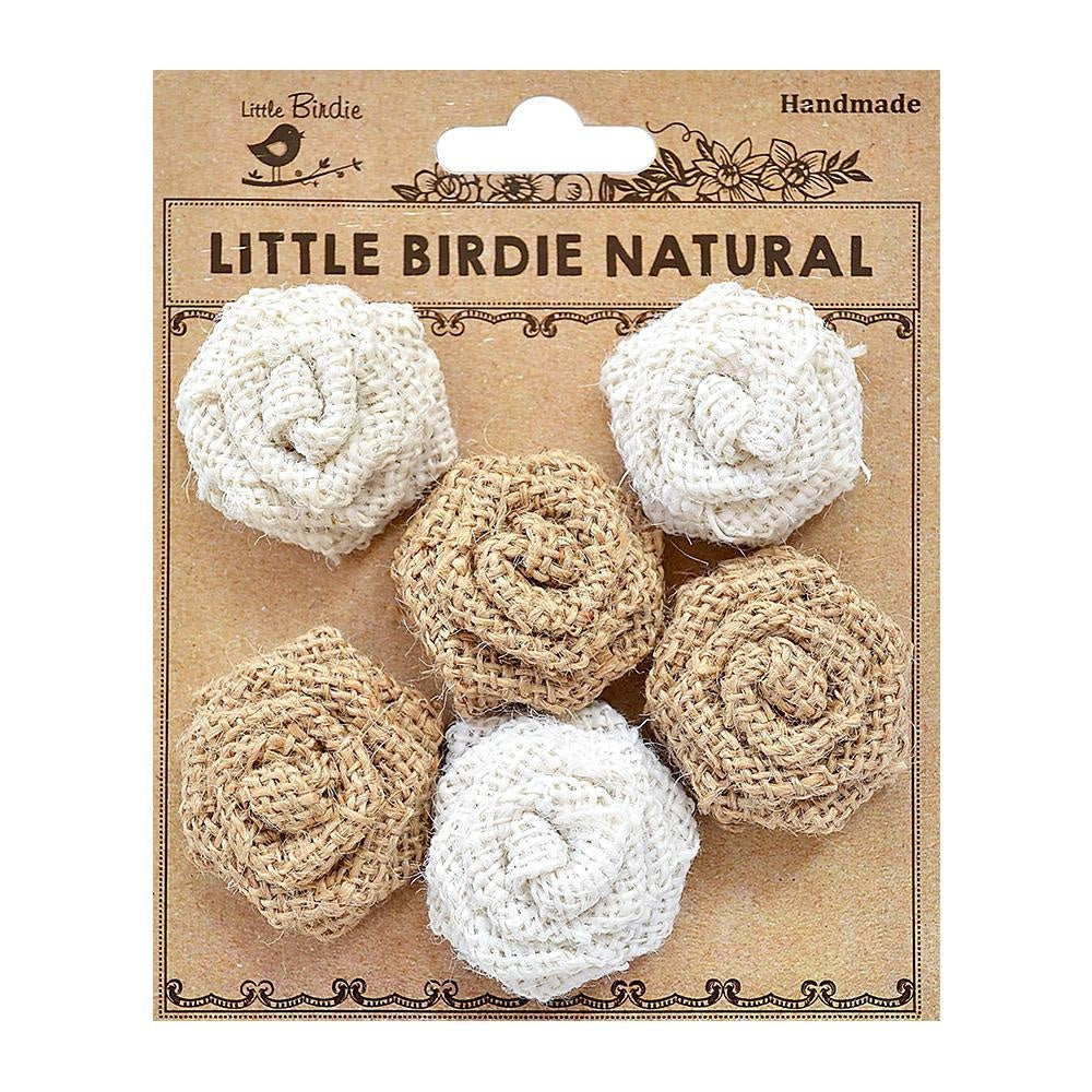 Little Birdie BRLAP MINI ROSES NATURAL & CREAM Mixed Media 6PCS