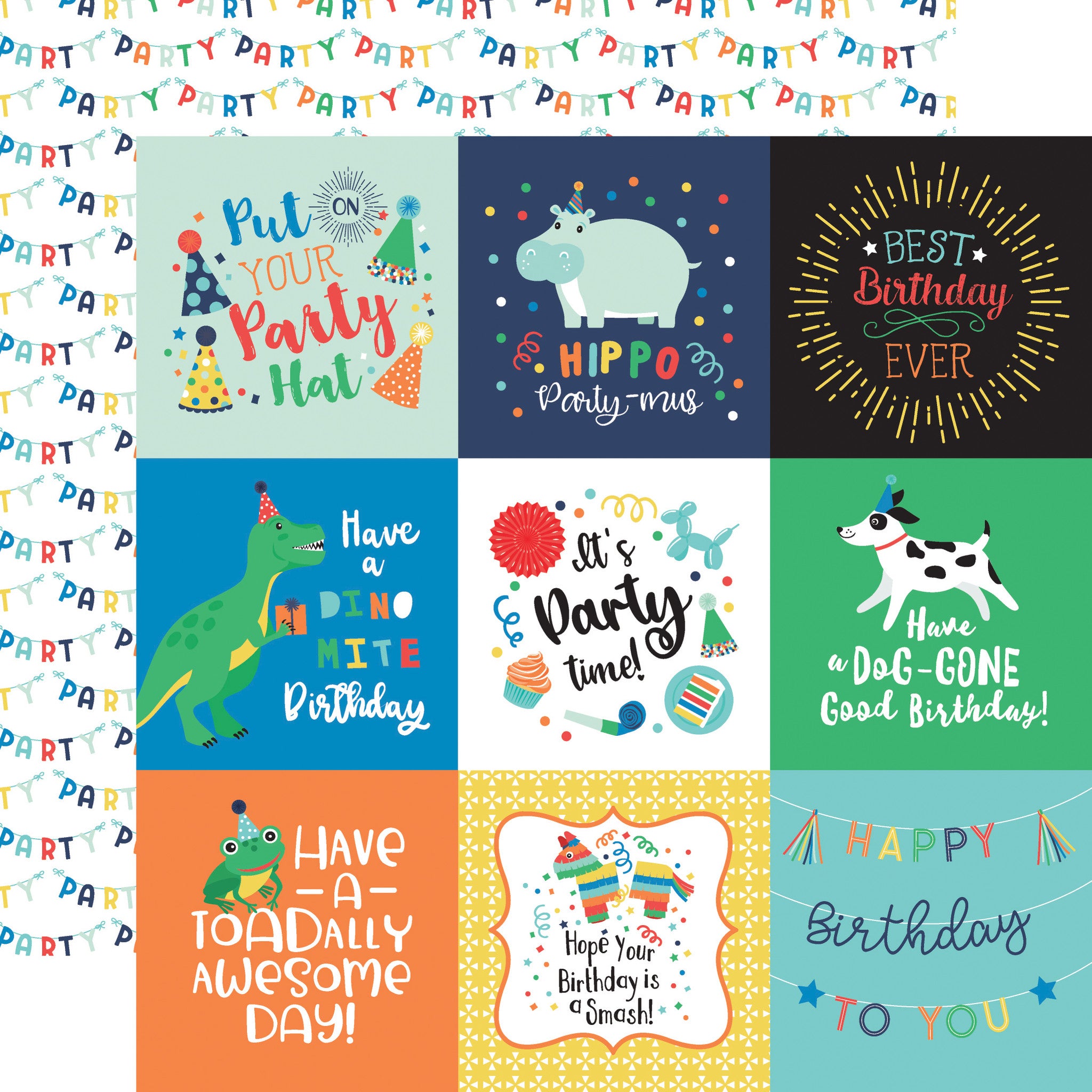 Echo Park It’s Your Birthday Boy 4X4 JOURNALING CARDS 12"X12" Scrapbook Paper
