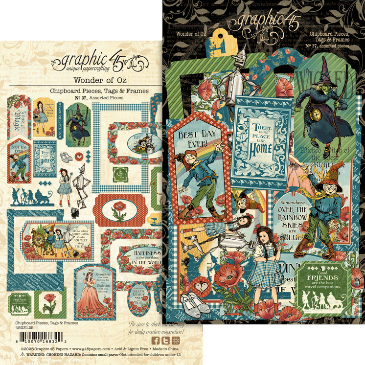 Graphic 45 WONDER OF OZ Chipboard Pieces Tags & Frames