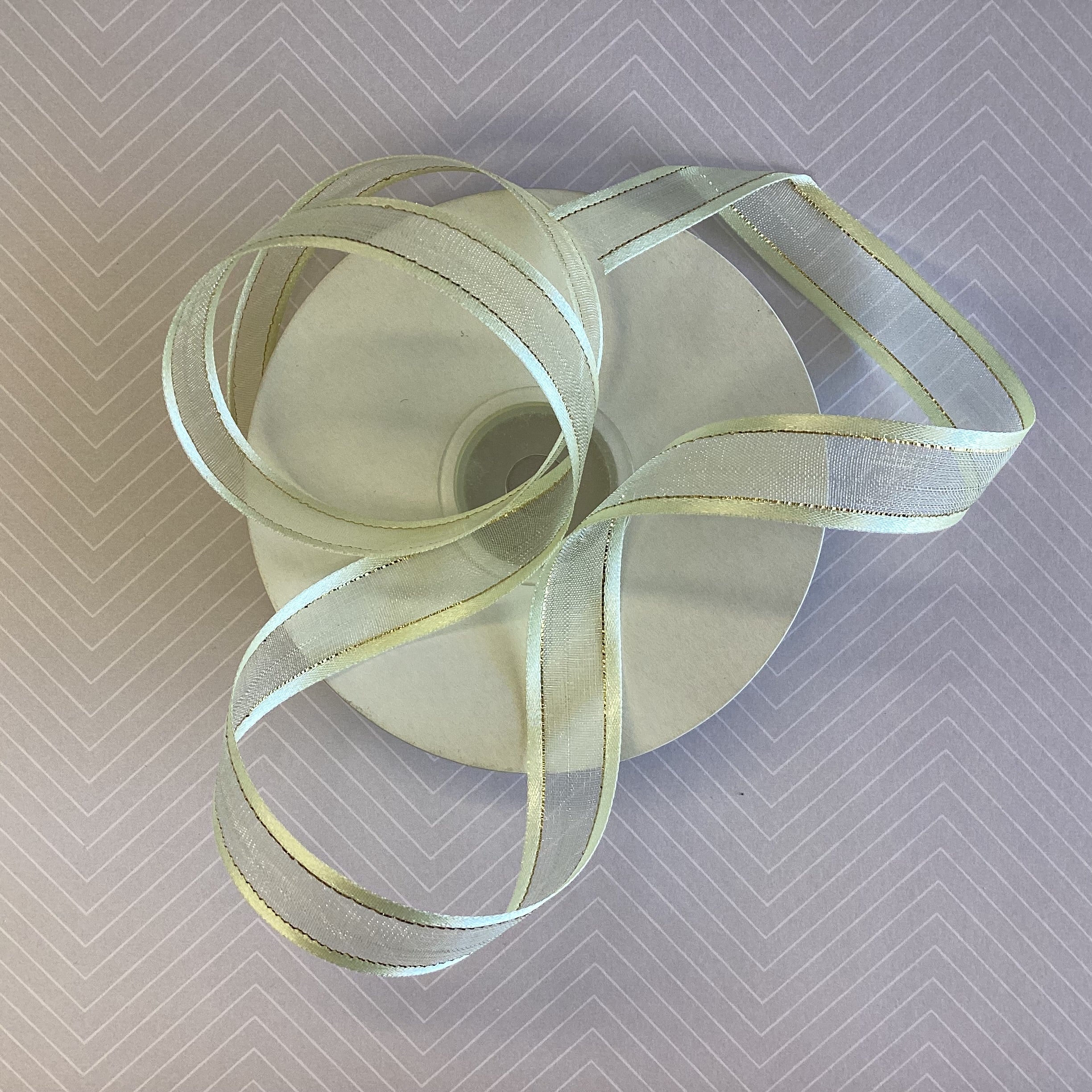 May Arts 5/8" Sheer Organza Satin Gold Edge Ribbon 1 yard