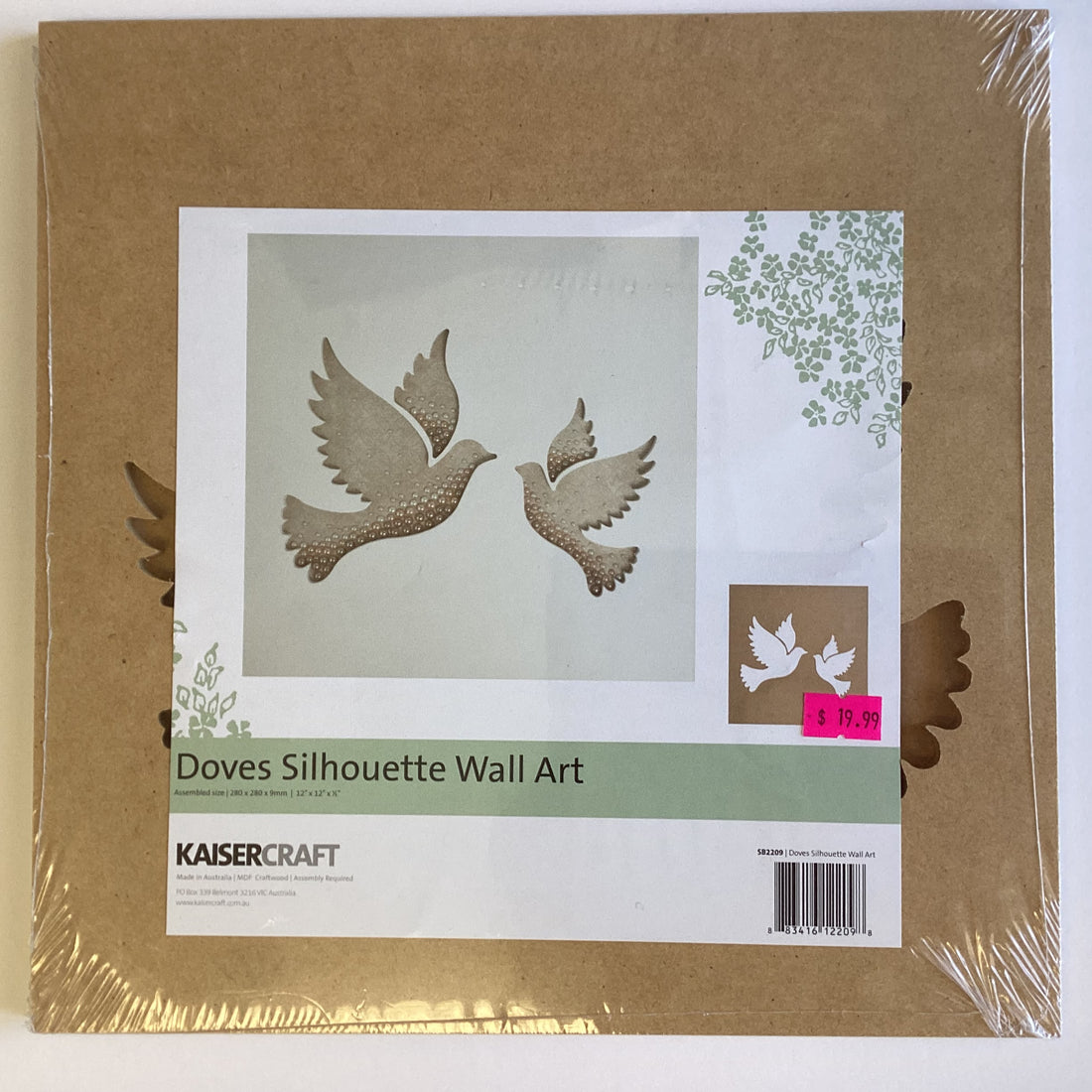 Kaisercraft Wood Wall Art DOVES SILHOUETTE 12"X12"