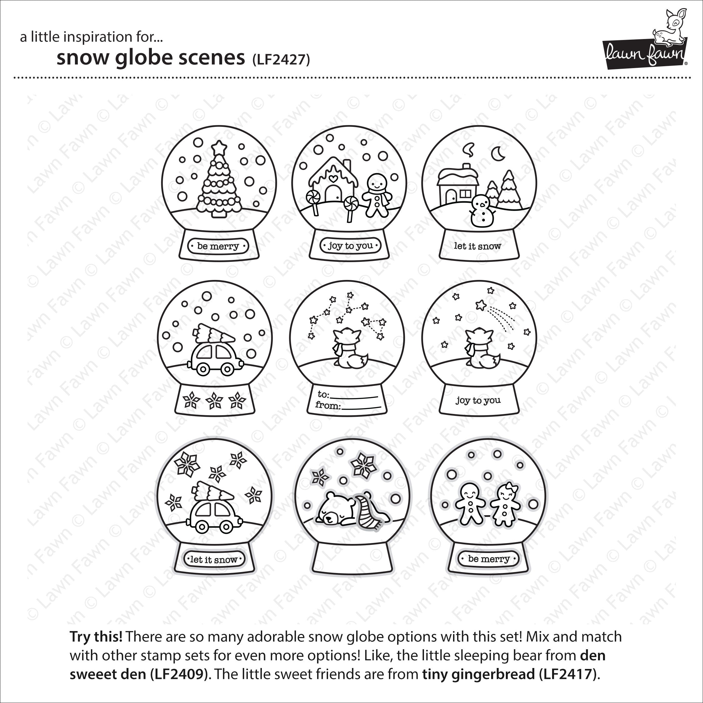 Lawn Fawn SNOW GLOBE SCENES Clear Stamps 23pc