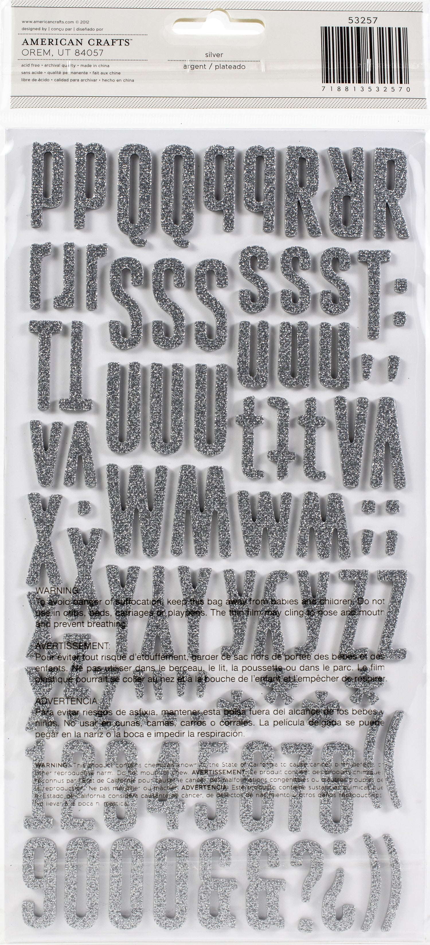 Thickers DOLL SILVER Glitter Foam Alphabet Stickers