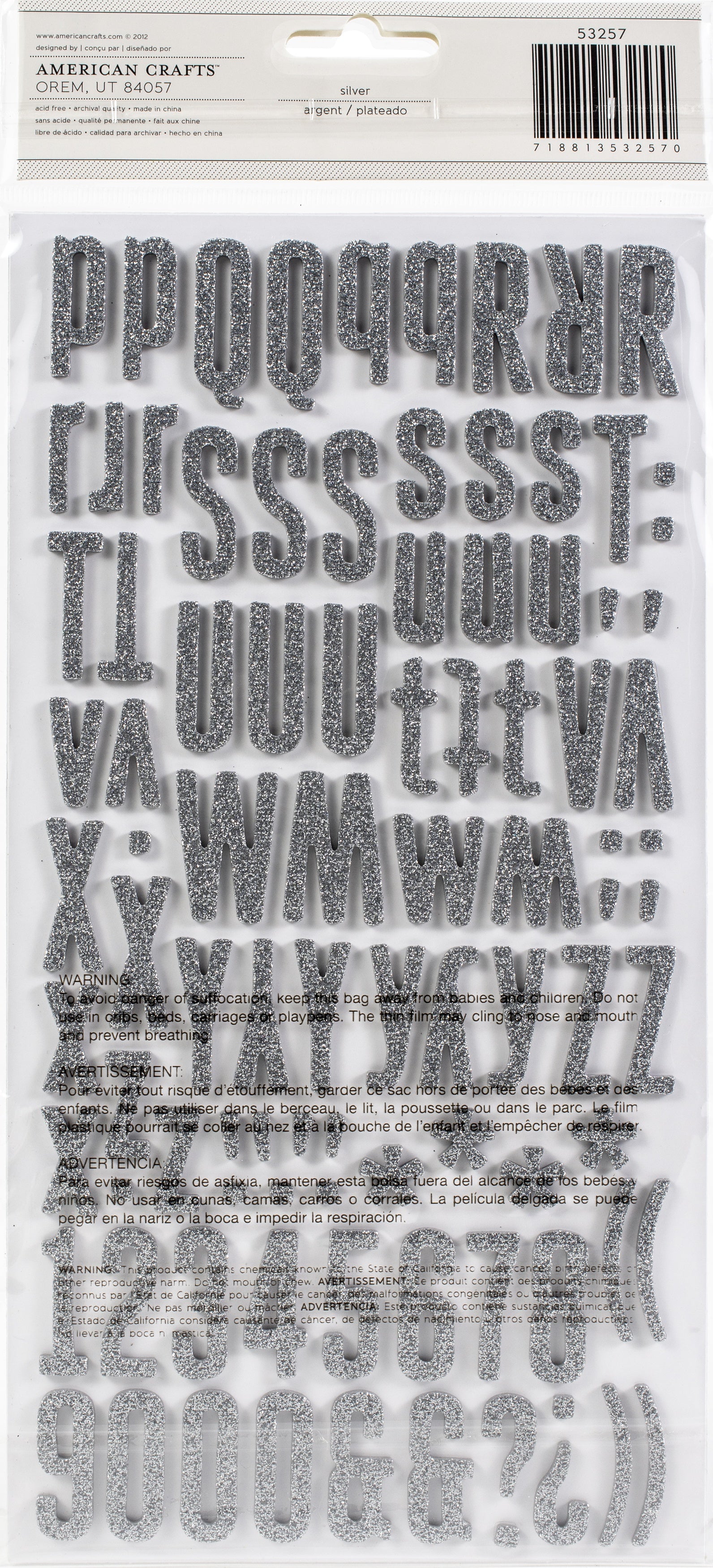 Thickers DOLL SILVER Glitter Foam Alphabet Stickers
