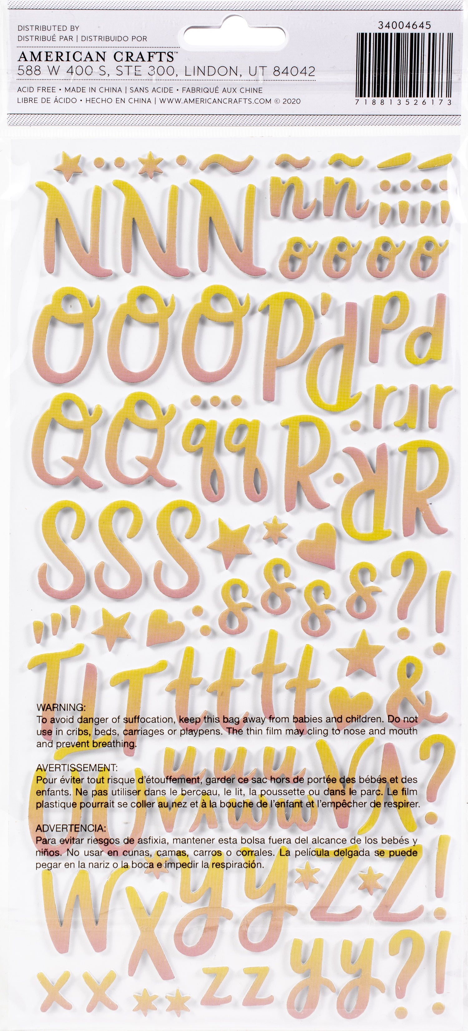 Thickers SUNSET Foam Cardstock Letter Stickers