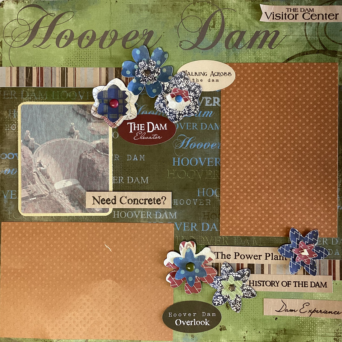 Premade HOOVER DAM 12"X12" Scrapbook Page