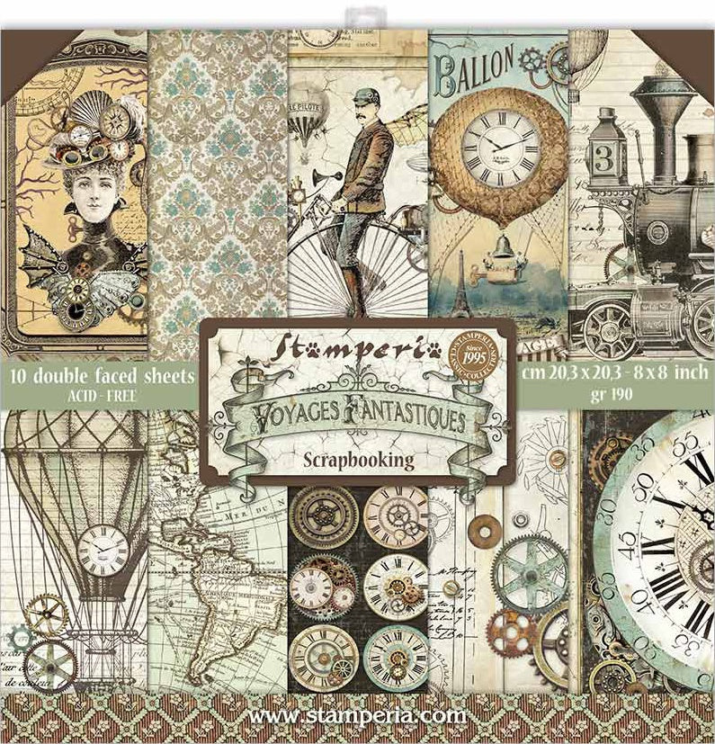 Stamperia VOYAGES FANTASTIQUES 8"X8" Scrapbook Paper Pack