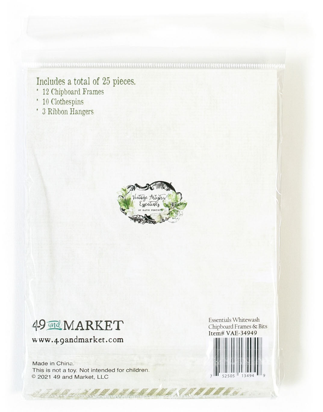 49 and Market Vintage Artistry Essentials WHITEWASH CHIPBOARD FRAMES & BITS 25pc