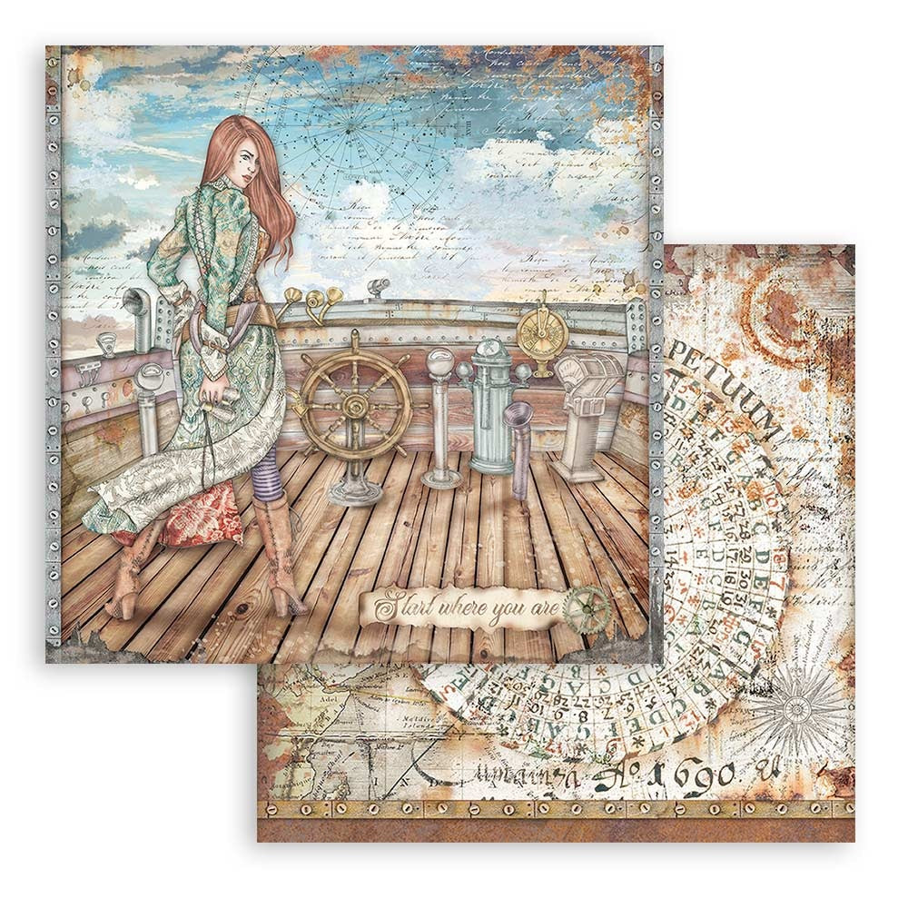Stamperia LADY VAGABOND LIFESTYLE Rudder SBB843 12"X12" Scrapbook Paper
