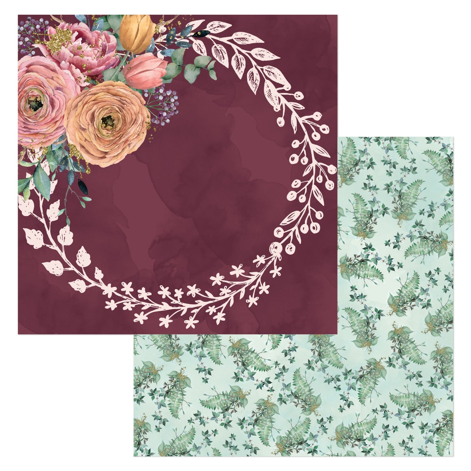 Bo Bunny Willow & Sage WREATH 12"X12" Scrapbook Paper