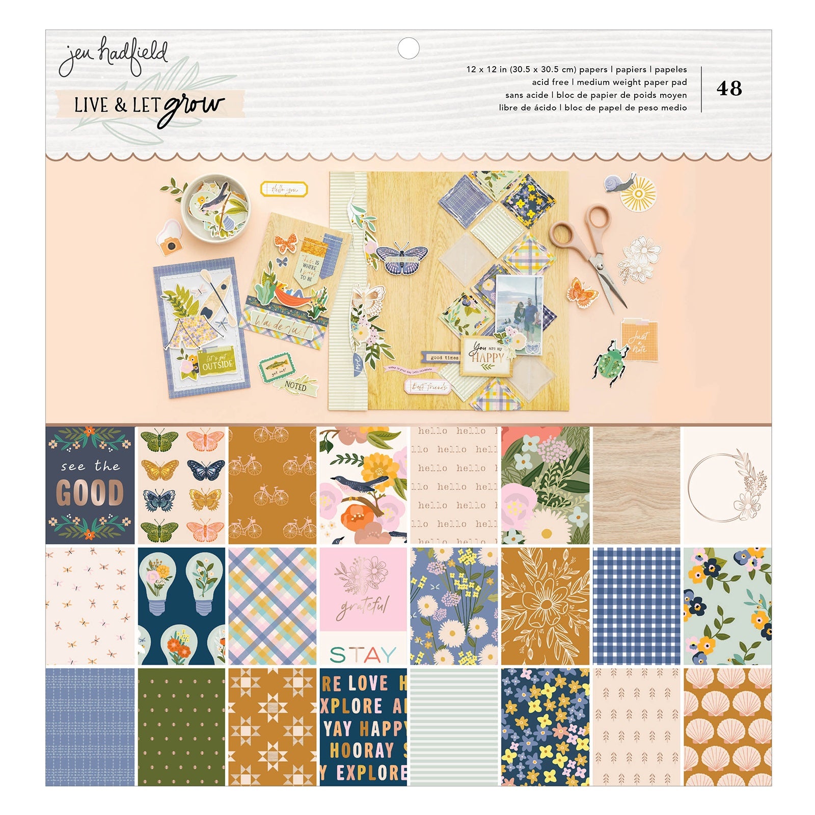 Jen Hadfield LIVE & LET GROW 12"X12" Paper Pad 48pc