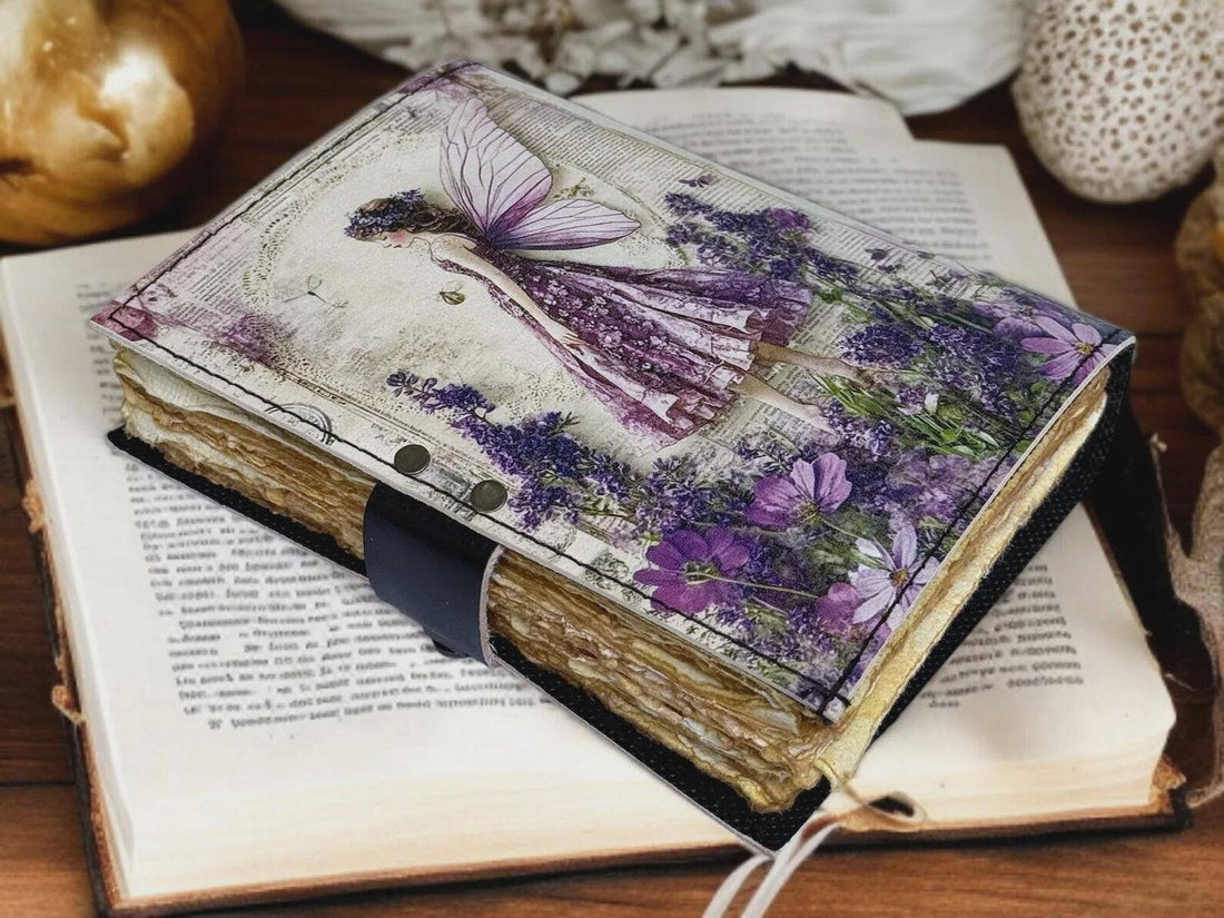 Soft Leather Journal Grimoire LAVENDER FAIRY Blank Lock A7