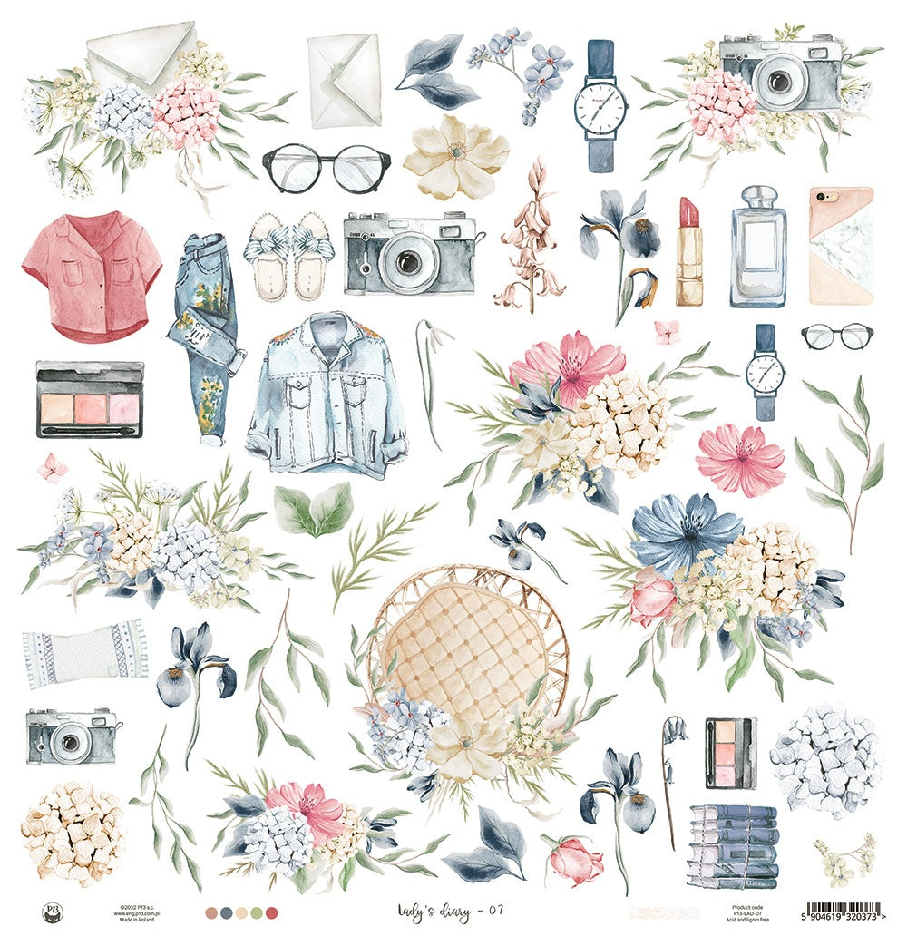 P13 LADY’S DIARY 07 12"X12" Cutapart Scrapbook Paper