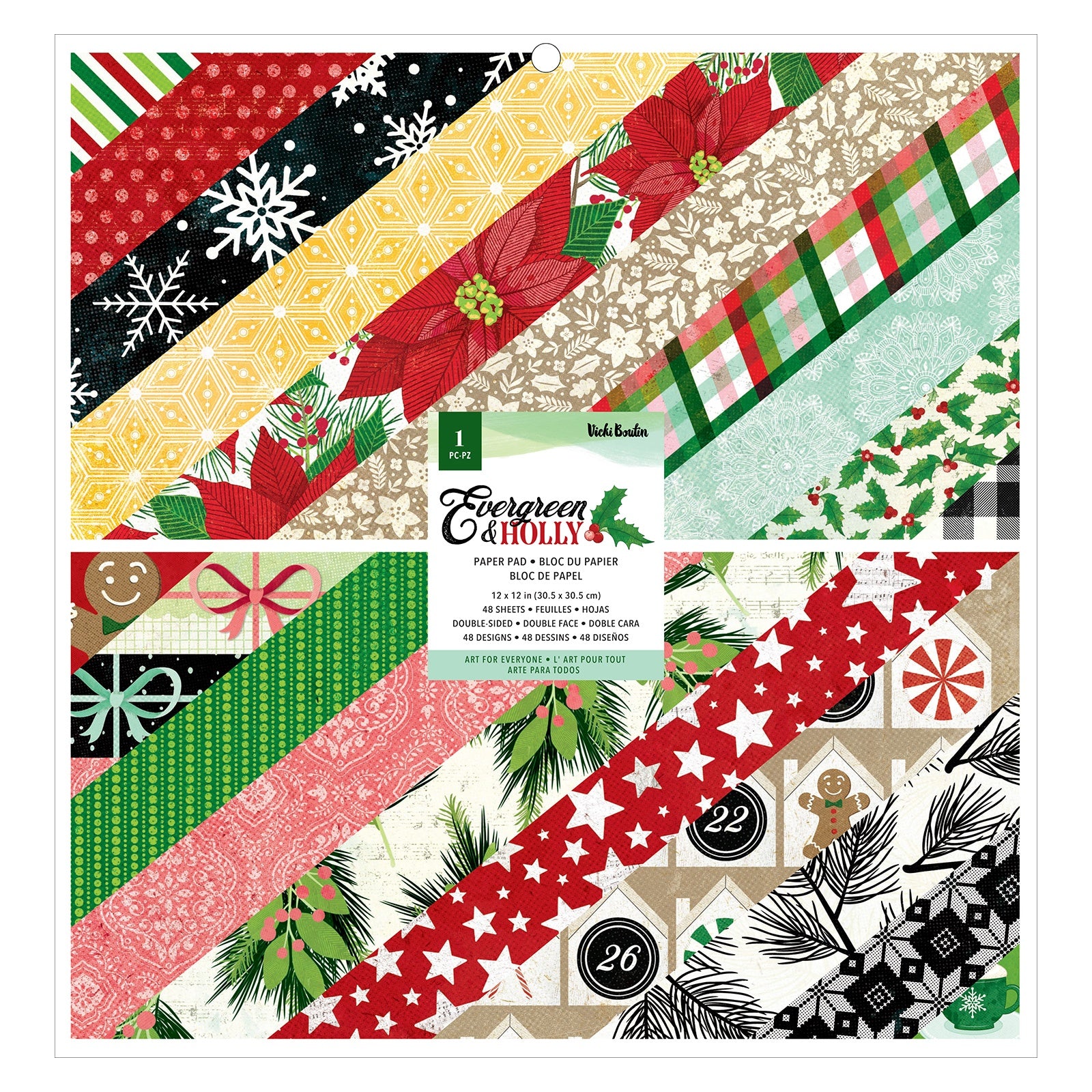 American Crafts Vicki Boutin EVERGREEN & HOLLY 12"X12" Paper Pad 48 Sheets