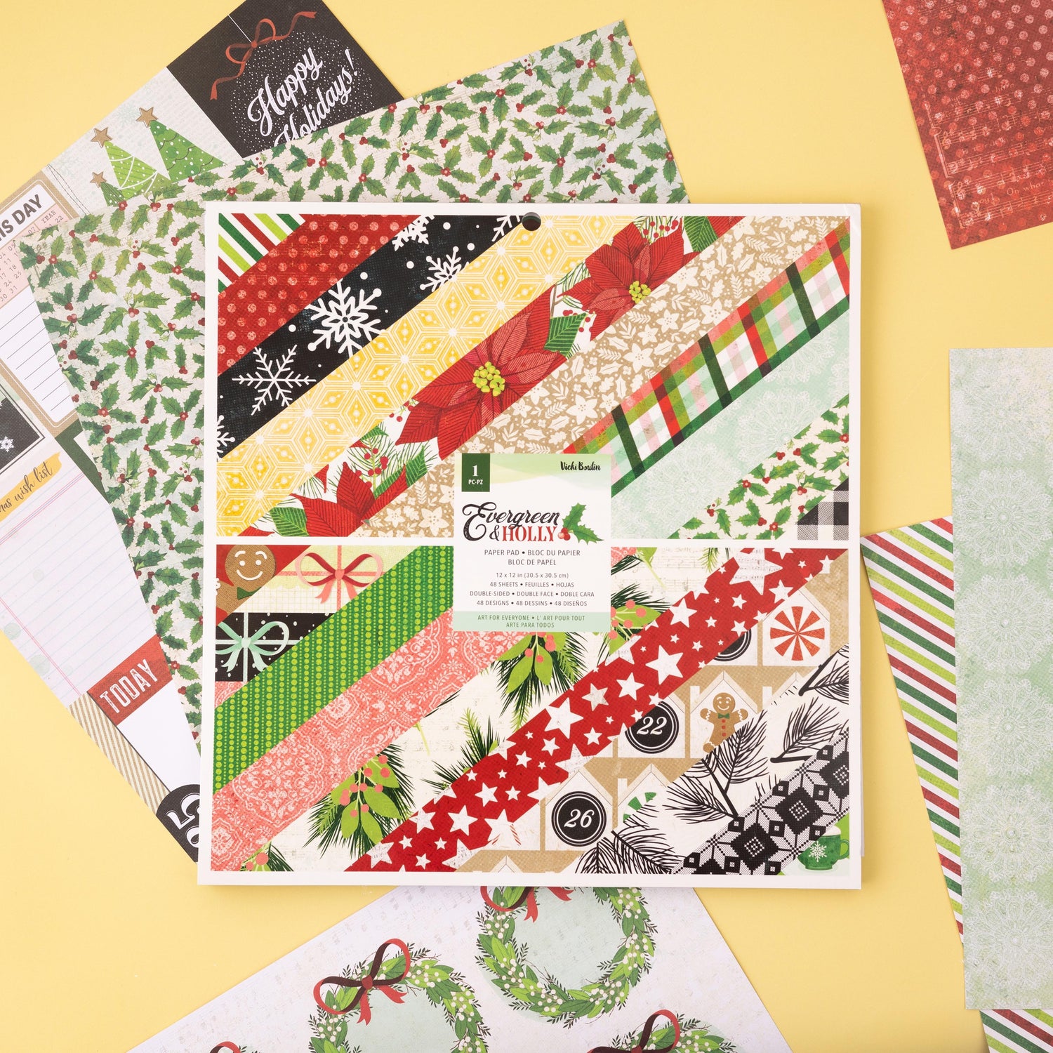 American Crafts Vicki Boutin EVERGREEN & HOLLY 12"X12" Paper Pad 48 Sheets